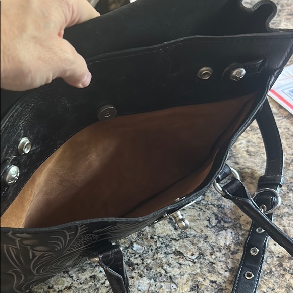 Patricia Nash Black Leather Tooled Western Black Leather Bag EUC - Picture 5 of 7